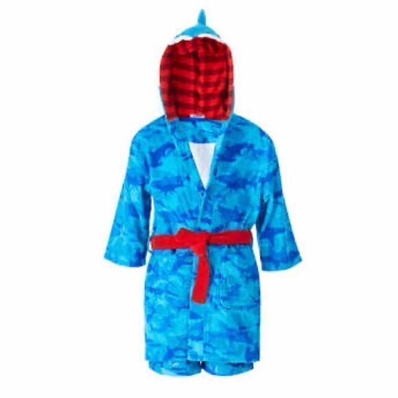NEW! SAINT EVE Youth Boys Shark Beach CoverUp Robe & UPF50 Swim Trunk 2Piece Set - Picture 3 of 15